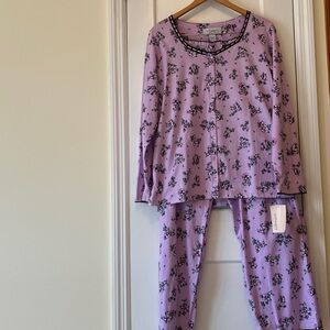 NWT Cotton Villager Pajama Set 2 Piece Long Womens Large Floral Purple Relaxed